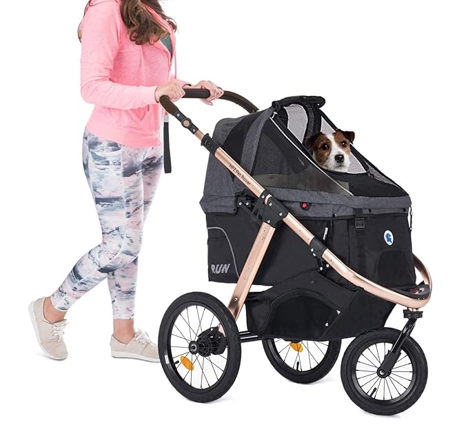 HPZ Pet Rover Run Performance Jogging Sports Stroller with Comfort Rubber Wheels/Zipper-Less Entry/1-Hand Quick Fold/Aluminum Frame for Small/Medium Dogs