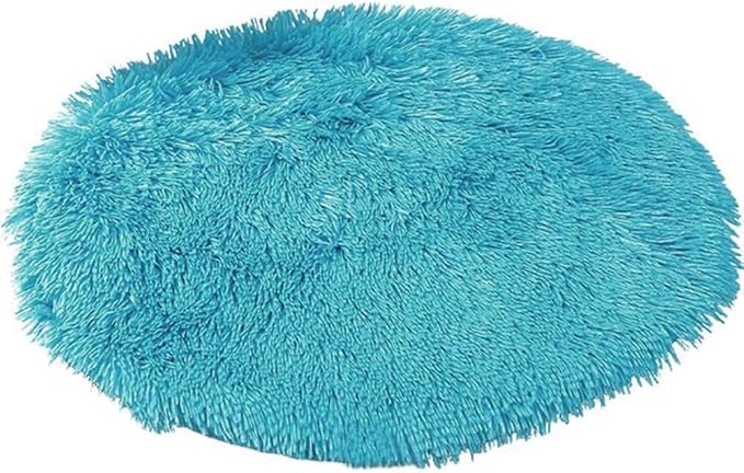 16 Inch Plush Dog Bed Mat Warm Fluffy Round Puppy Crate Pad with Anti-Slip Waterproof Bottom Soft Comfy Pet Kennel Mat for Small and Medium Dogs Sleeping(Wathet)