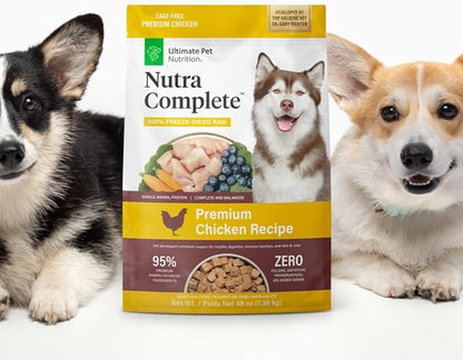 ULTIMATE PET NUTRITION Nutra Complete Raw Freeze Dried Dog Food, Veterinarian Formulated with Antioxidants, Prebiotics & Amino Acids (3 Pound, Chicken)