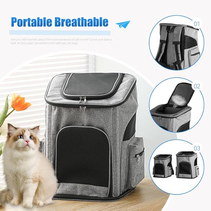 Pet Carrier Backpack with Sturdy Steel Frame for Easy Travel & Comfort, Privacy-Focused Pet Carrier Backpack for Secret Adventures (Black, L:40 32X50CM/15.7"X12.6"X19.7")