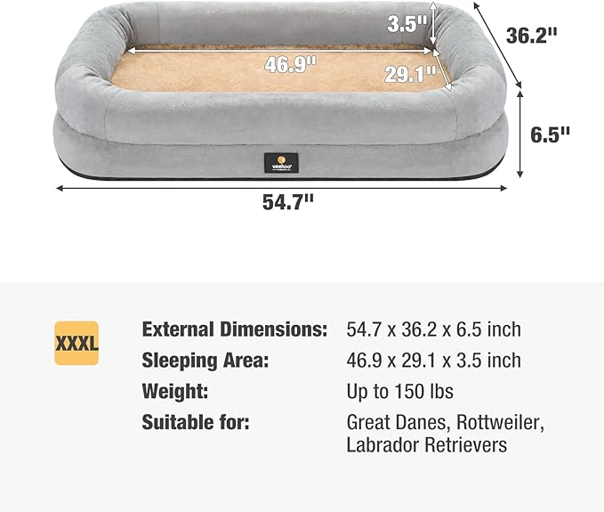 Veehoo XXXL Dog Bed for Large Dogs 4-Sides Bolster