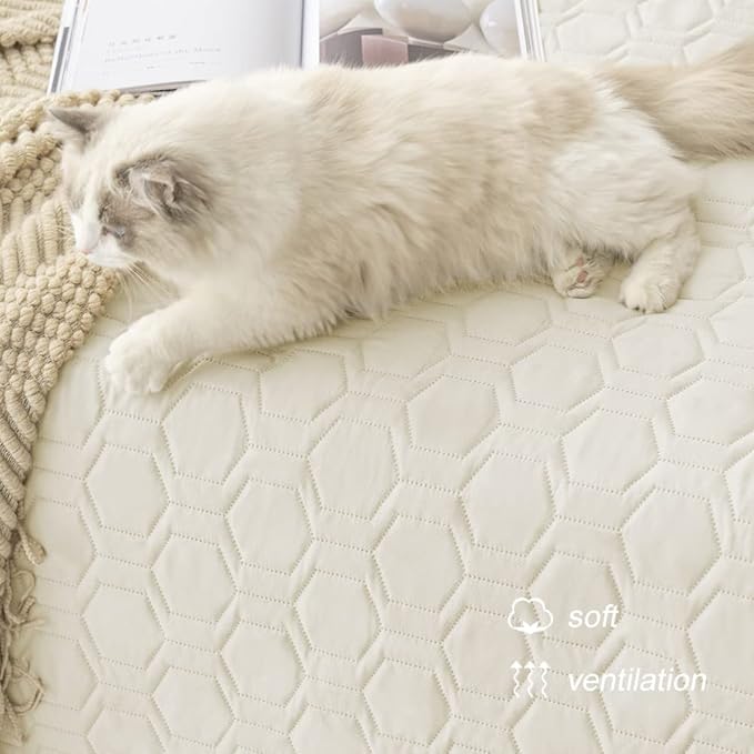 Waterproof and Anti-Slip Dog Bed Cover and Pet Blanket Sofa Pet Bed Mat ，car Incontinence Mattress Protectors Furniture Couch Cover for Most Cats Dogs Pets（68x82- Ivory）