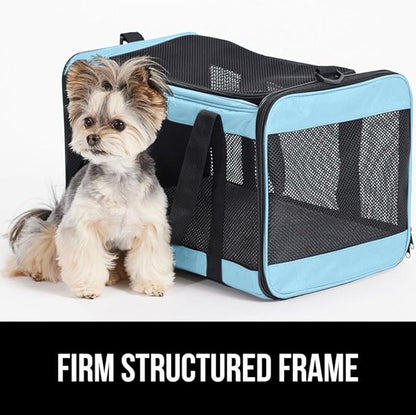 Gorilla Grip Airline Travel Cat Carrier Bag Up to 15 Lbs, Breathable Mesh Collapsible Pet Carriers for Small, Medium Cats, Small Dogs, Puppies, Portable Kennel with Soft Washable Waterproof Pad, Blue