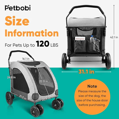 Petbobi Dog Stroller for Large Dogs 4 Rubber 2 Medium 120lbs, Grey