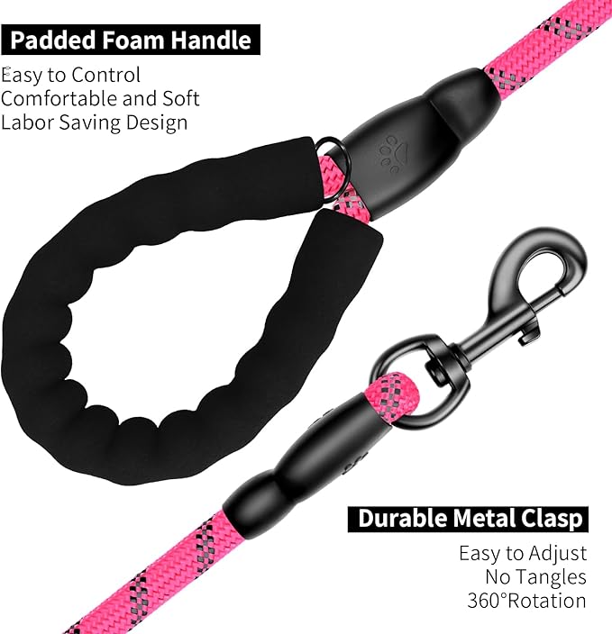 Heavy Duty Dog Leash for Large Medium Small Breed Dogs Handle,4/5/6 FT Holder,Pink,1/2 inch