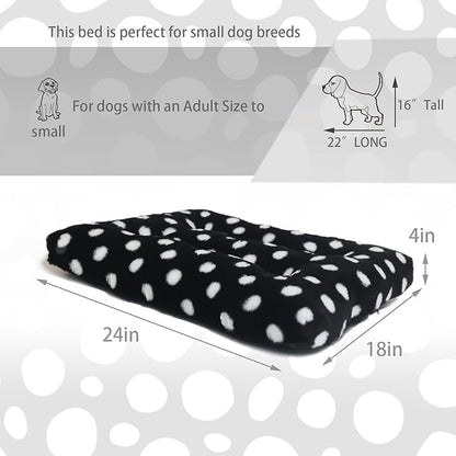 18x24 Dog Bed for Crate, Washable and Non-Slip, Comfortable 24 Inch Dog Crate Pad, Ideal Crate Beds for Small Dogs, Black with White Dots