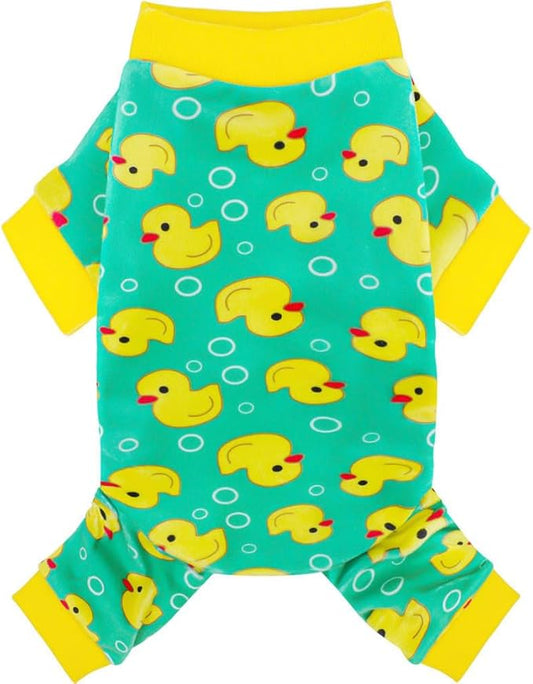 Paiaite Dog Pajamas Onesie: Comfortable Four-Legged Apparel for Small, Medium, & Large Dogs, Polyester Material for Comfort, Wrinkle Resistance, Moisture Wicking, and Stretchiness Yellow Duck XS