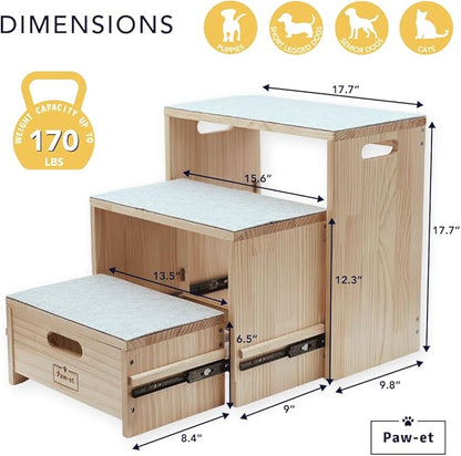 Nesting Wooden Pet Stairs/Pet Steps 3 Steps 170 pounds
