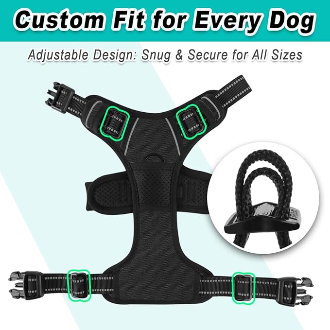 BARKBAY Dog Harness No Pull 3 Buckles for Large Dogs - Adjustable, Reflective, Comfortable, No Choke, Heavy-Duty - Perfect for Outdoor Training, Walking, and Hiking - Strong & Durable - L & Black