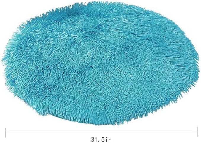 31 Inch Plush Dog Bed Mat Warm Fluffy Round Puppy Crate Pad with Anti-Slip Waterproof Bottom Soft Comfy Pet Kennel Mat for Small and Medium Dogs Sleeping(Wathet)