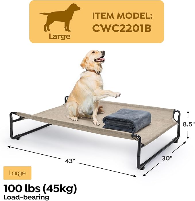 Veehoo Large Elevated Dog Bed with Flannel Dog Blanket CWC2201B