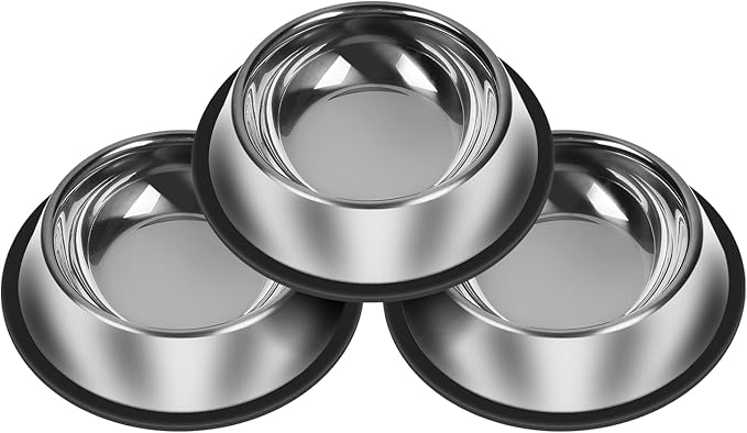 3Pcs Stainless Steel Dog Bowls Non-Slip Dog Food Bowl 13 Oz Dog Food and Water Bowl Set Dishwasher-Safe Puppy Bowls Rust Resistant Metal Pet Bowls Suitable for Small/Medium/Large Sized Pet