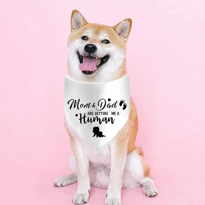 Mom&Dad are Getting Me a Human Dog Bandanas, Pregnancy Announcement Dog Bandanas, Pregnancy Reveal Ideas, Gender Reveal Photo Prop Pet Scarf Accessories (White)