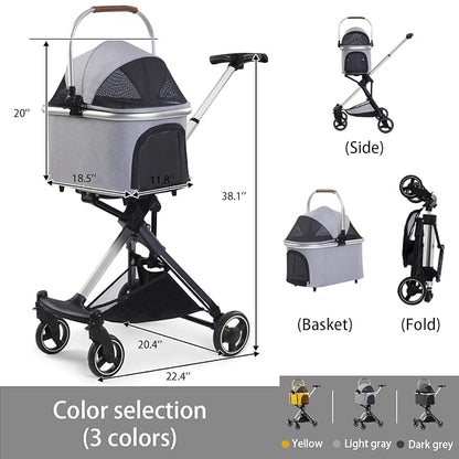 3 in 1 Pet Stroller Cats Dogs Folding Cat Stroller Detachable Carrier 33lb Max 4 Wheels