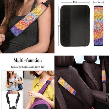 Gradient Colorful Painting Car Seat Covers Set for Women Men Seat Belt Strap Cover