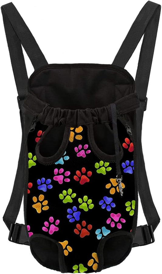 Colorful Footprints Image Design, Small Size Puppy Cat Bag with Shoulder Strap and Sling Travel Pouch for Pet Support Harness, Fit for Cycling, Picnicking, Camping