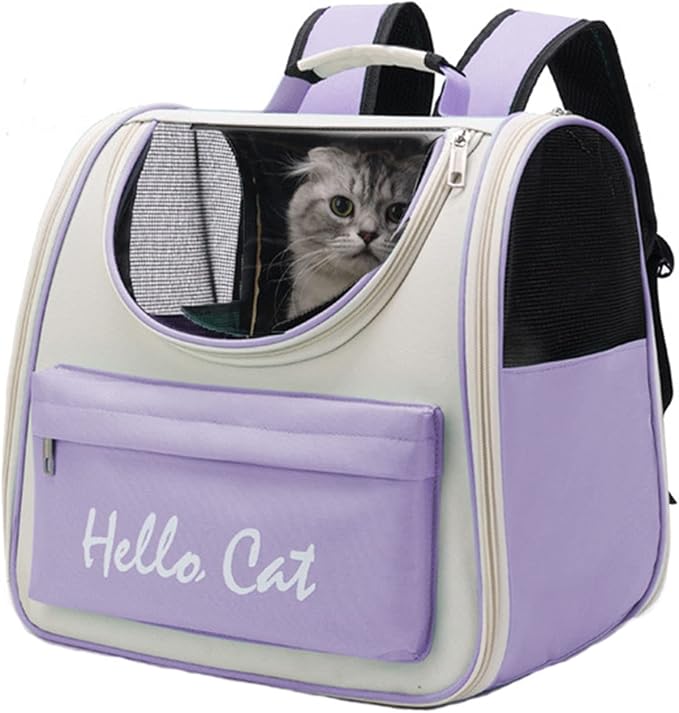 Fat Cat Carrier Backpack for Small Dogs, YUOCT Foldable Padded Back Support Puppy Pet Rucksack Carrier for Hiking, Walking, Cycling, Outdoor, Hospitable, in Car Up to 8KG (Purple)