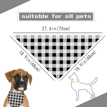 Black White Grid Dog Bandana Washable Pets Scarf Triangle Adjustable Handkerchief