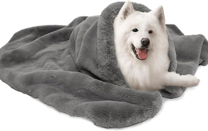 Dog Blanket, Faux Fur Ultra-Soft Luxurious Blanket, Throw Blanket for Cats, Plush Cozy Calming Pet Blanket for Couch, Sofa, Chair, Bed (Grey, 50"x60")