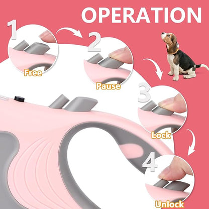 Retractable Dog Leash with Flashlight 16ft Walking Leash for Dogs up to 77lbs 360° Tangle-Free