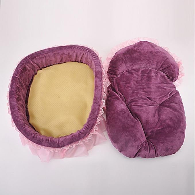 WYSBAOSHU Cute Princess Pet Bed with Removable Mat Dogs Cats Sofa (S, Purple)