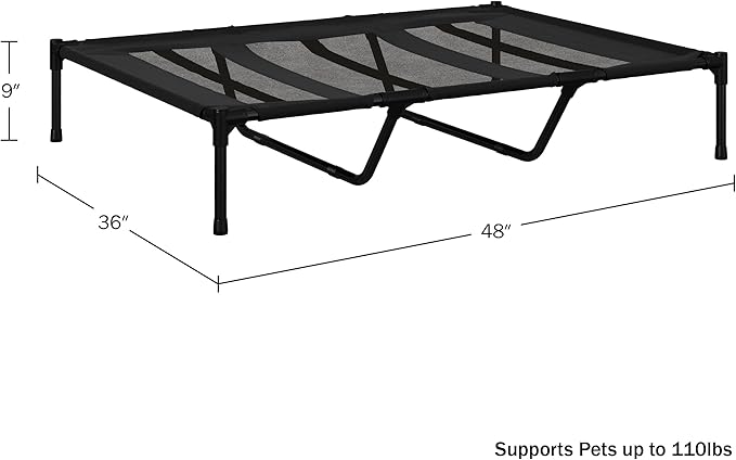 PETMAKER Elevated Dog Bed 48x36-Inch Portable 110lbs (Black)