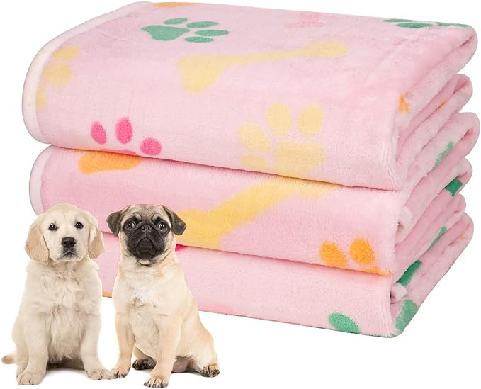 Dono 1 Pack 3 Dog Blankets, Soft Fluffy Fleece Pet Blanket Warm Sleep Mat Paw Print Design Puppy Kitten Throw Blanket Doggy Mat, Blanket for Dogs