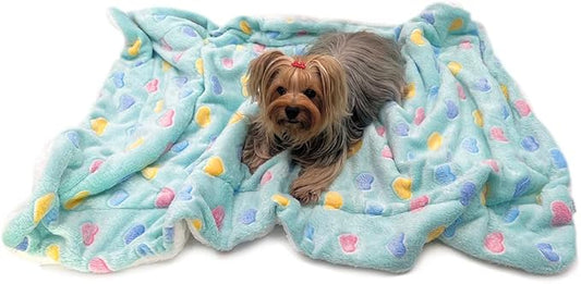 Klippo Double Layered Ultra Plush Dog/Puppy Blanket/Mat/Padding/Cover/Throw/Spread (Colorful Hearts - Blue, Large)