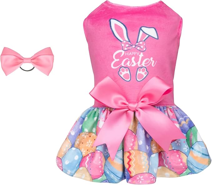 CuteBone Happy Easter Eggs Dog Dress Velvet for Small Dogs Girl Pink Puppy Dresses Dog Clothes CVA18M-D
