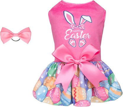 CuteBone Happy Easter Eggs Dog Dress Velvet for Small Dogs Girl Pink Puppy Dresses Dog Clothes CVA18L-D