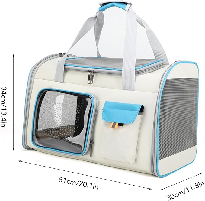 Pet Carrier Large Capacity, 20x12x13inch Cat Dog Carrier with Dual Shoulder Straps, Protable and Breathable Pet Travel Backpack, for Large and Medium Cats Dogs (White and Blue)