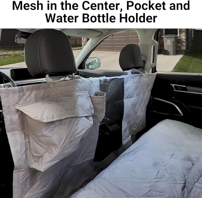 Deluxe Quilted and Padded Dog Pet Car Back Seat Cover with Comforting Fabric 62"x94", Grey