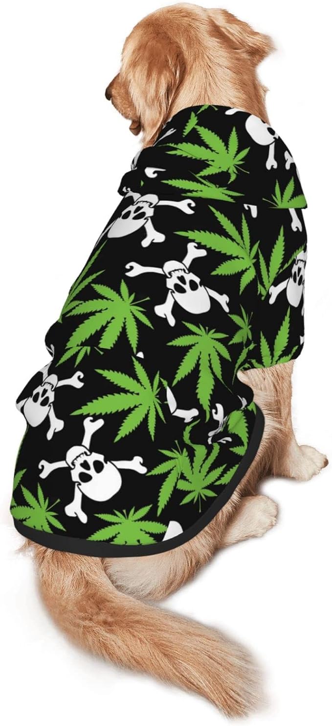 Skull Weed Leaf Dog Hoodies，Dog Clothes with Pocket