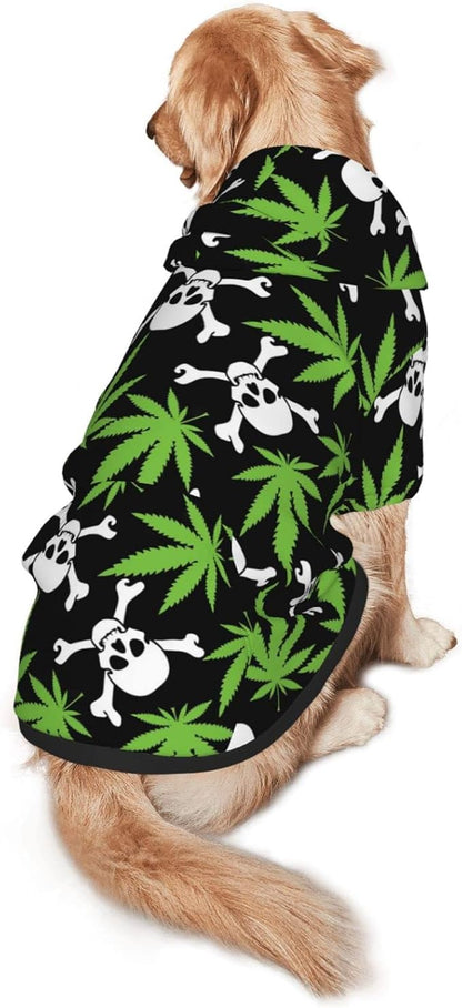 Skull Weed Leaf Dog Hoodies，Dog Clothes with Pocket