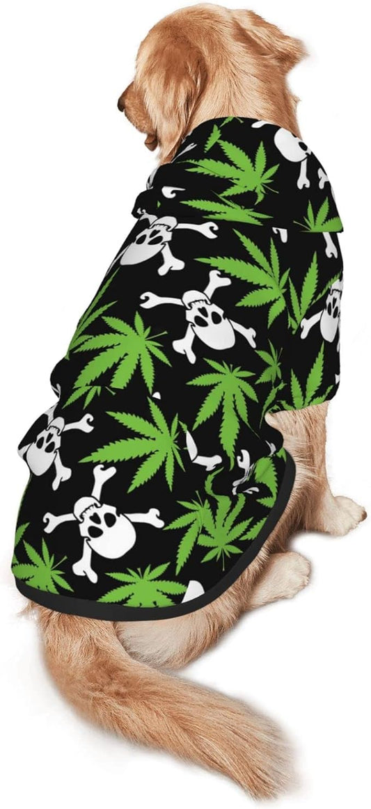 Skull Weed Leaf Dog Hoodies，Dog Clothes with Pocket