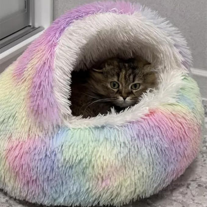 Cat Bed Round Fluffy Hooded Cat Bed Cave