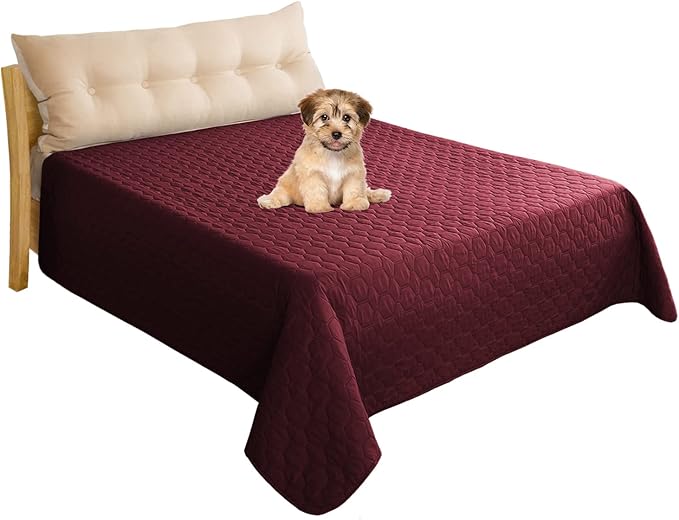 Waterproof Pet Blankets Dog Bed Cover for Pets Reusable Furniture Protector (Burgundy+Ivory, 82"x102")