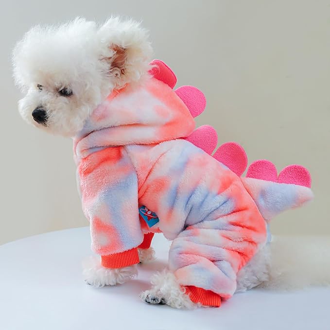 Idepet Halloween Dog Costume Dinosaur Clothes for Small Dogs,Fleece Winter Puppy Hoodies with Leash Ring Pet Cold Weather Coat Funny Outfits Party Apparel for Halloween Christmas (Pink, Large)