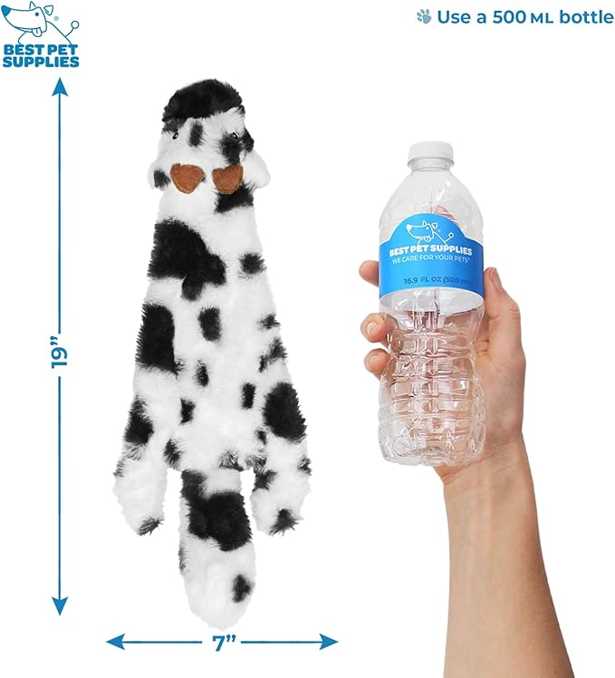 Best Pet Supplies 2-in-1 Stuffless Squeaky Dog Toys with Soft, Durable Fabric for Small, Medium, and Large Pets, No Stuffing for Indoor Play, Holds a Plastic Bottle - Cow, Medium