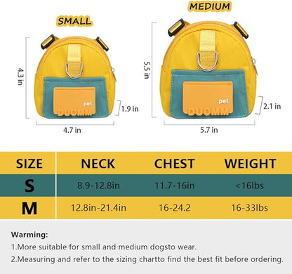 Dog Backpack Harness with Leash,Cute Pet Puppy Backpacks Bulid-in Dog Poop Bag Dispenser,Adjustable Pets Self Carrier Bag for Small Medium Dogs Travel Hiking Daily Walking(S, Yellow)