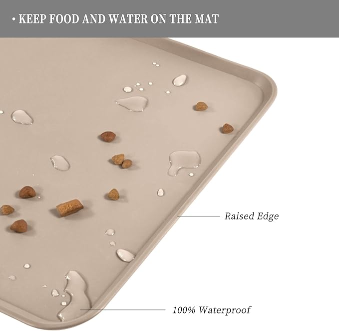 Reopet Waterproof Pet Feeding Mat with High Raised Edges, Heavier and Thicker Placemats for Cat Dog Water Bowl, BPA Free Silicone Feeding Mat, Dog Cat Feeding Mats for Food and Water Prevent Spill