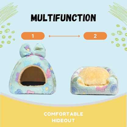 Guinea Pig Hideout Hamster Bed Chinchilla House Cute Habitat Warm&Cozy Cage Accessories for Ferret Hedgehog Small Pet Washable