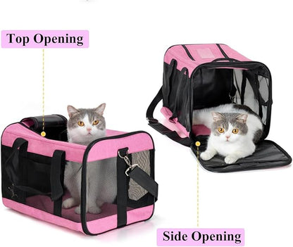 Soft Sided Airline Approved Cat Carrier, Lightweight Collapsible Dog Travel Carrier Pet Transport for Small Medium Cats Dogs Puppies Kitten up to 17 Lbs with Inner Safety Leash