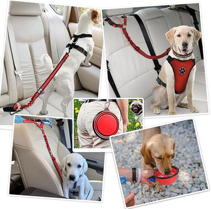 Lukovee Dog Seatbelt Leash for Cars, 2 Pack Pet Safety Car Seat Belt with Adjustable Buckle & Reflective Bungee, Connect Dog Harness in Vehicle Car Dogs Restraint Travel Daily Use (Red)