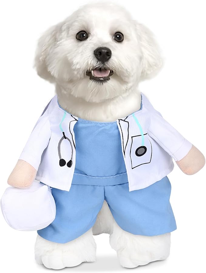 Dog Doctor Costume Outfit Doctor Coat Pet Cat Clothes Halloween Dog Costumes for Small Medium Puppy Kitten Party Cosplay Dress Up (X-Large), White