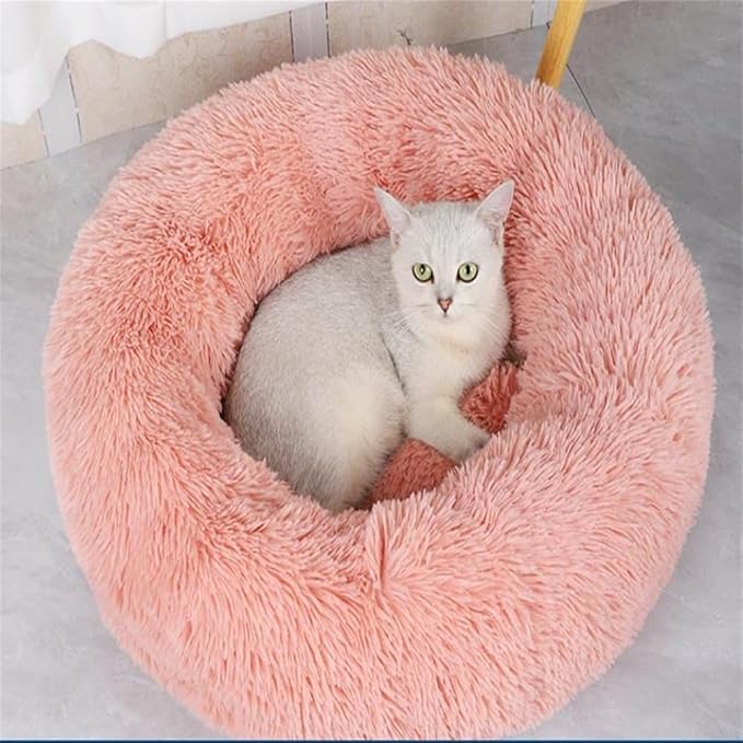Geizire Anti Anxiety Round Fluffy Plush Faux Fur Warm Washable Cat Bed & Dog Bed