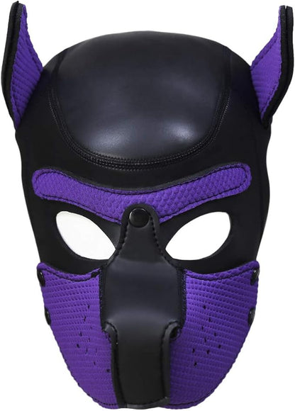 Pup Hood Mask, Removable Mask Puppy Play Hood, Neoprene Cosplay Dog Mask, Funny Costume Pup Hood Mask(Large)