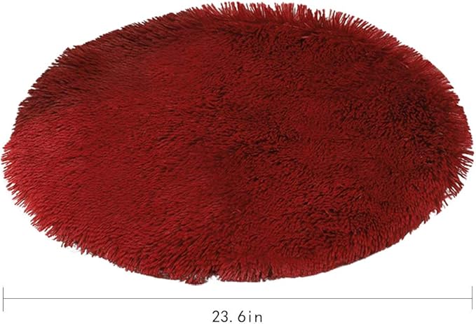 24 Inch Plush Dog Bed Mat Warm Fluffy Round Puppy Crate Pad with Anti-Slip Waterproof Bottom Soft Comfy Pet Kennel Mat for Small and Medium Dogs Sleeping(Claret)