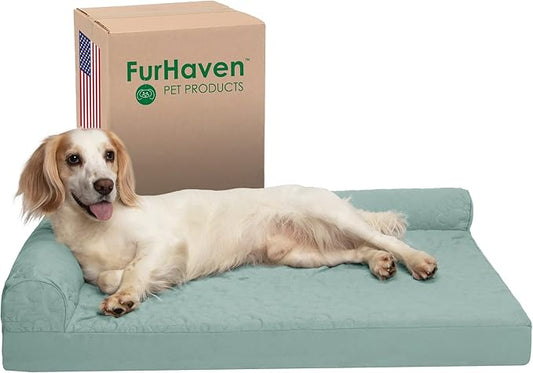 Furhaven Memory Foam Dog Bed for Large/Medium Dogs w/ Removable Bolsters & Washable Cover 55 lbs