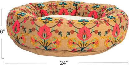 Creative Co-Op Round Cotton Embroidered & Sherpa Pet